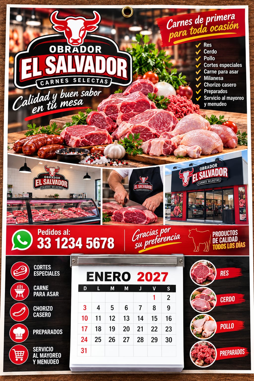 Calendario 2027 para carnicería