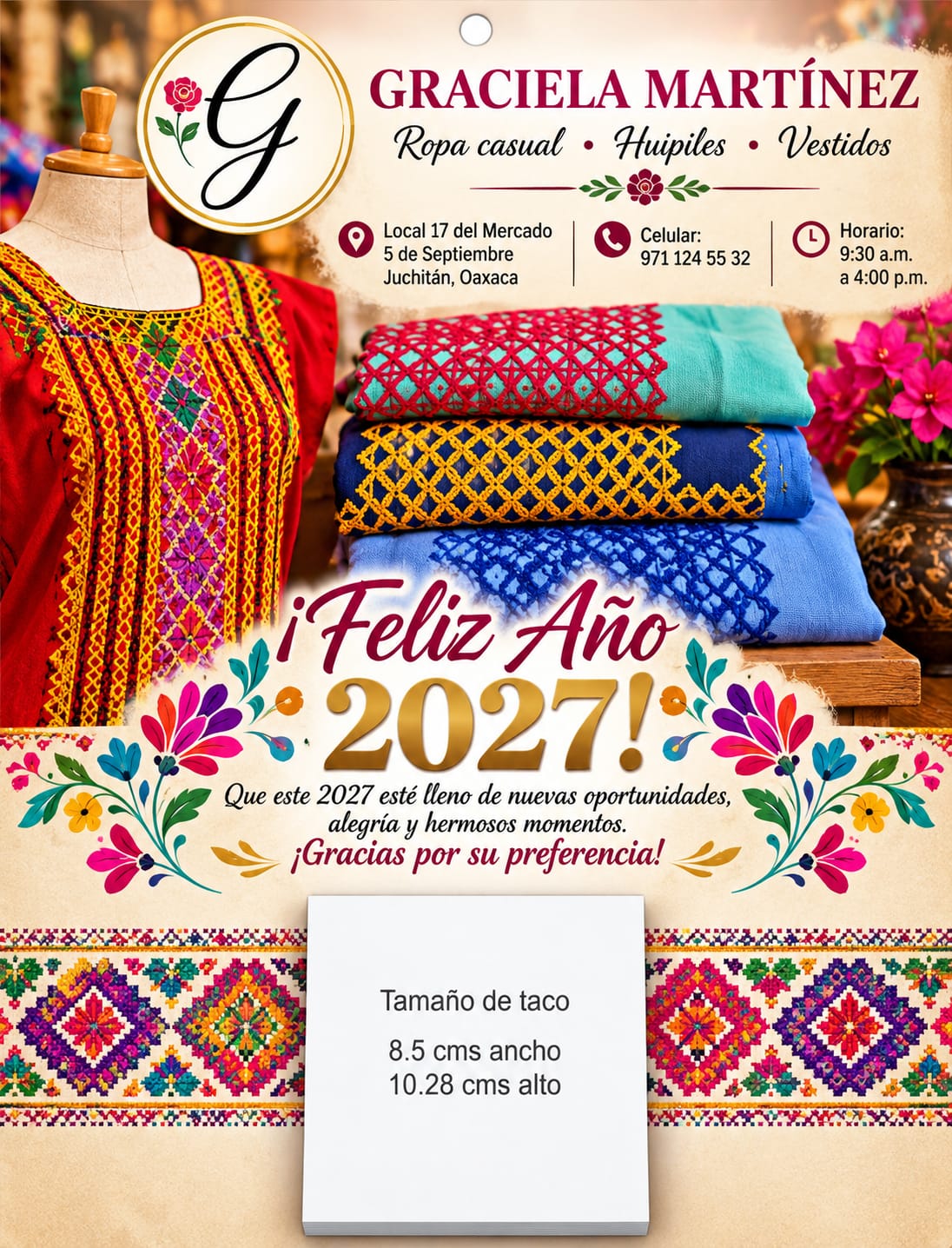 Calendario personalizado para tienda de huipiles